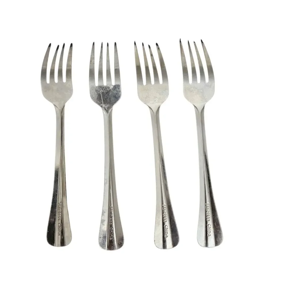 Set of 4 Stainless Steel Salad Forks Flatware Silverware Glossy Modern China